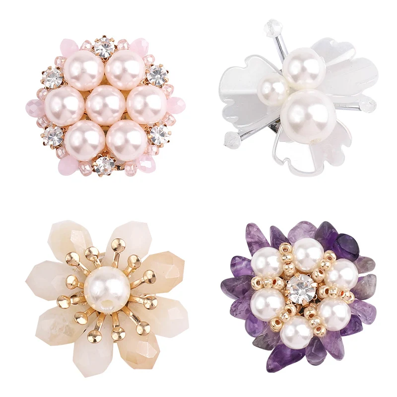 1Pcs Pearl Rhinestone Magnet Buttons Vintage Metal Button Alloy Diamante Flower Crystal Buttons DIY Brooch Clothing Decoration