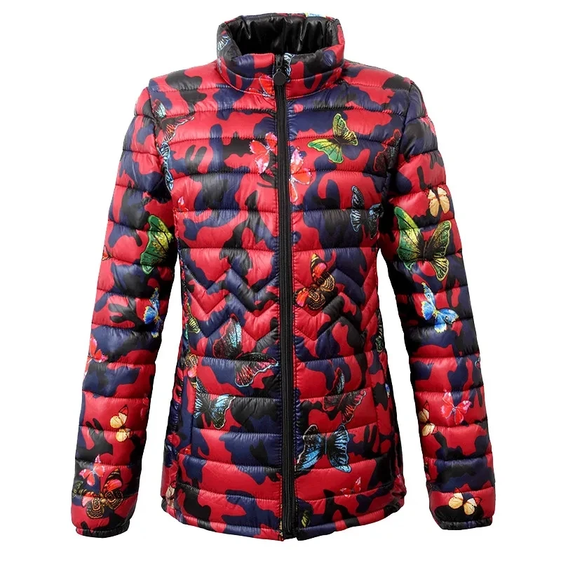 Print Down Cotton Coat Women\'s Short 2024 New Middle-Aged Elderly Mothers Wear Stand-Up Collar Color Winter Coat Women Jackets