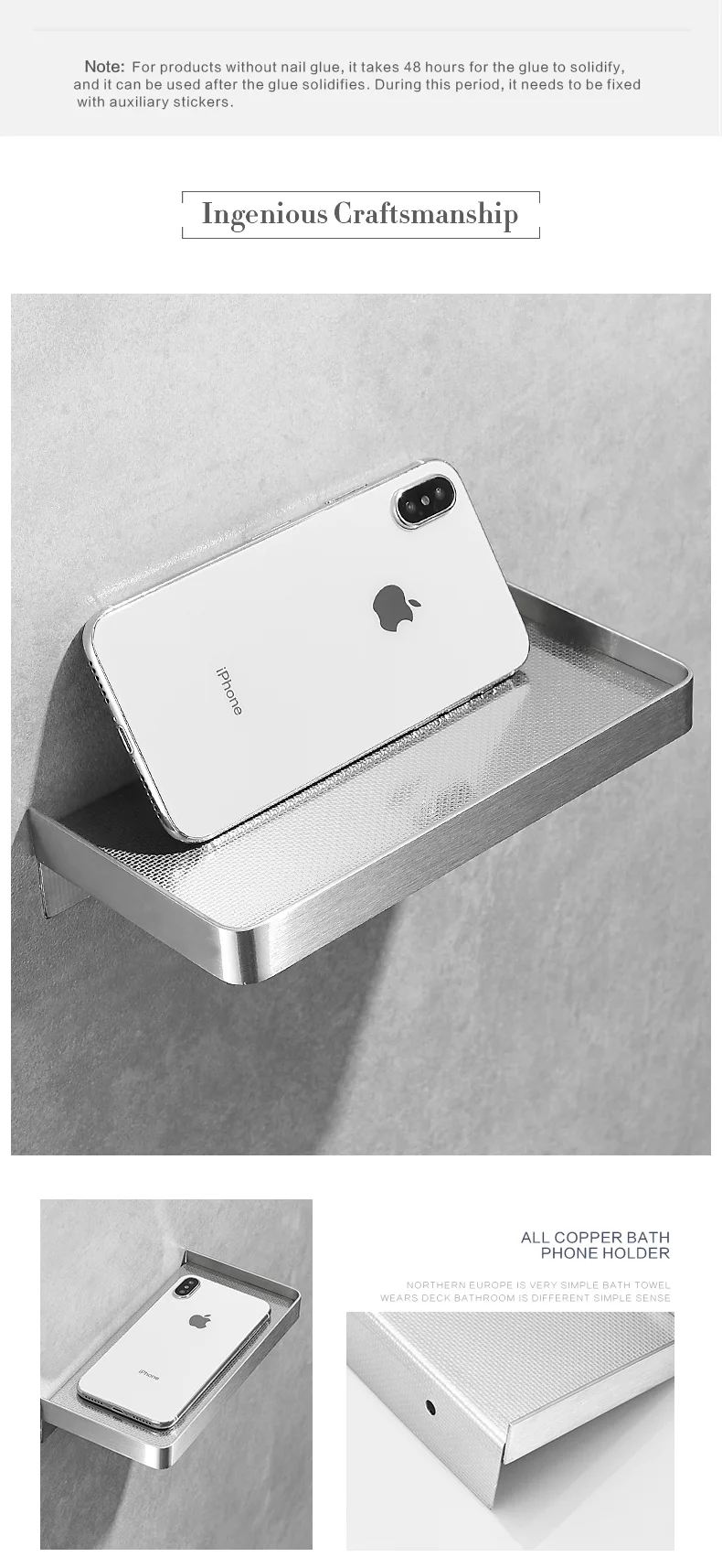Falangshi Badezimmer Regal Telefon Lagerung Rack Regale Edelstahl Wand Halterung Dusche Korb Halter Telefon Halter WB8015 – Detail 8