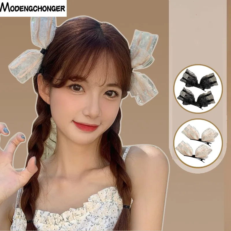 

2Pcs/Set Korea Bow Barrette Hairpin for Women Girls Headdress Bangs Hairclip Hairgrips Cute Back Head Top Clip Hair Accessories