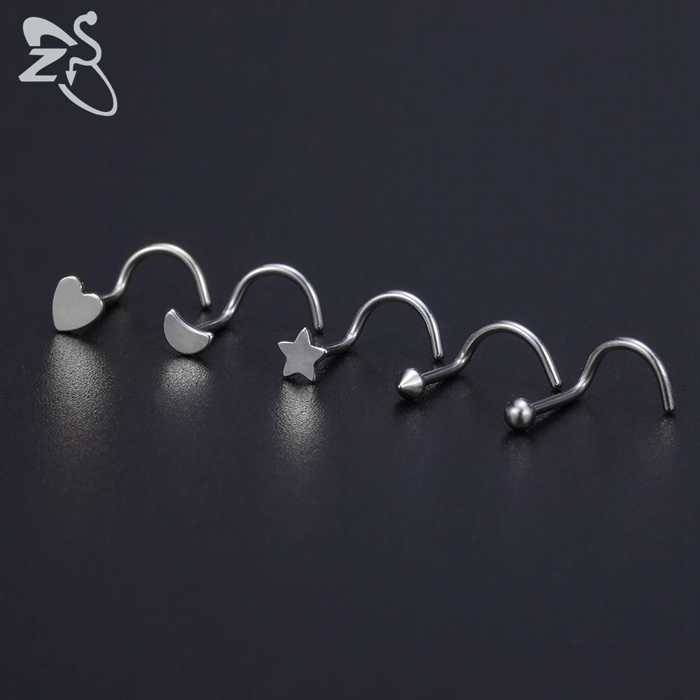 Stainless Steel Moon Heart Skull Nose Stud