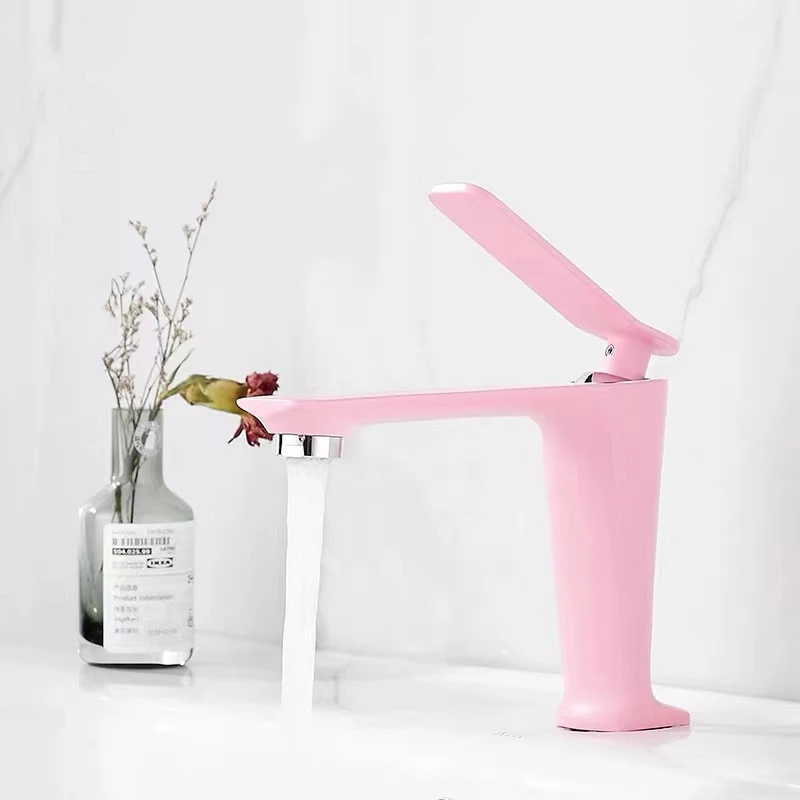 

Bathroom Faucets Pink/White Brass Basin Mixing Faucet Cold Hot Water Crane Waterfall Tap Deck Mounted Sink Mixer Taps Torneira