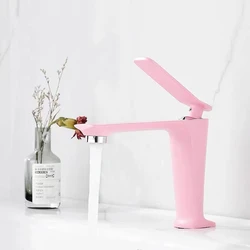 Pink/White Brass Bathroom Faucet Mixing Basin Tap Cold Hot Water Crane Waterfall Deck Mounted Sink Mixer Tap