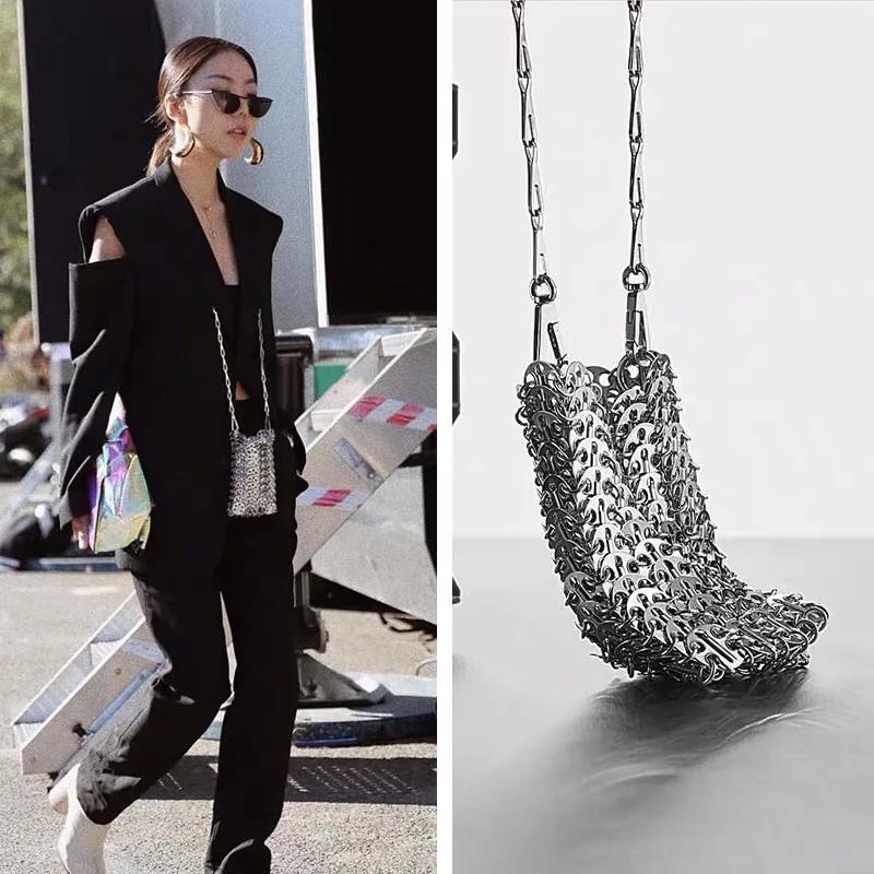 Luxury Designer Women Bags Pure Metal Sequins Chain Woven Bag Hollow Evening Bags Clutch Female Travel Holiday Shoulder Bag