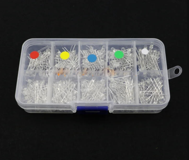 300 Teile/schachtel 3MM 5 Farbe Sortiment Runde Clear Helle LED Licht Emittierende Dioden Lampe F3