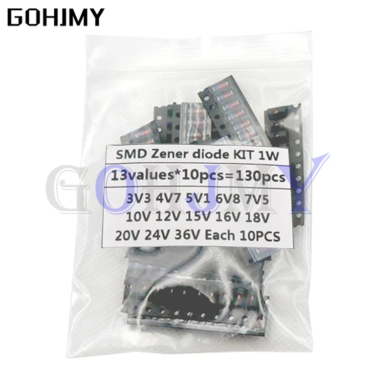 13kinds*10PCS=130PCS LL41 SMD Zener diode KIT 1W 3V3-36V ZM4728A ZM4732A ZM4733A ZM4737A ZM4740A ZM4742A ZM4744A ZM4745A