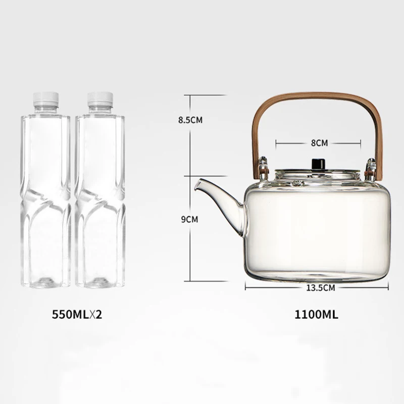 1100ml Glass Teapots Heat-resistant Explosion-proof Boiled Teapot Kung Fu Tea Set Boiled Water Special Bamboo Handle Beam Pot