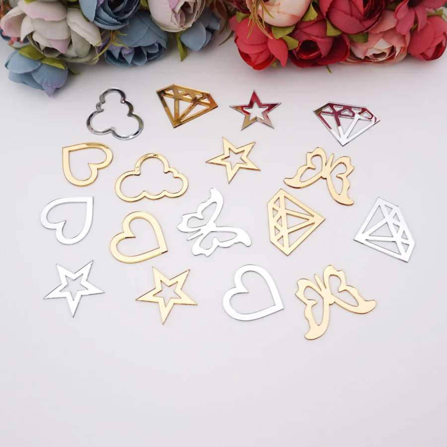 50 Pieces/Lot 3cm Height Creative DIY Hollow Out Design Acrylic Mirror Decoration Wedding Birthday Party Stickers