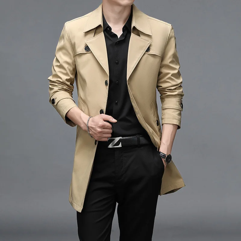 Männer Lange Trenchcoats Hight Qualität Taste Windjacke Herren Mode Drehen Unten Kragen Solide Graben Oberbekleidung Jacken Plus Größe