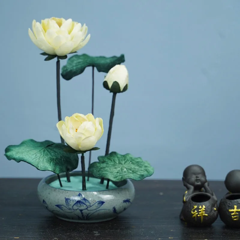 Nordic Home Decor Artificial Lotus Flowers Vase Decoration Simulation Fake Flowers Ceramic Vase Living Room Table Decoration