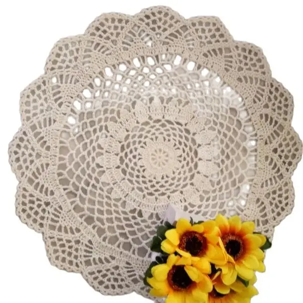 2Size 2023 New Cotton Placemat Cup Coaster Mug Kitchen Wedding Table Place Mat Cloth Lace Crochet Tea Coffee Doily Handmade Pad