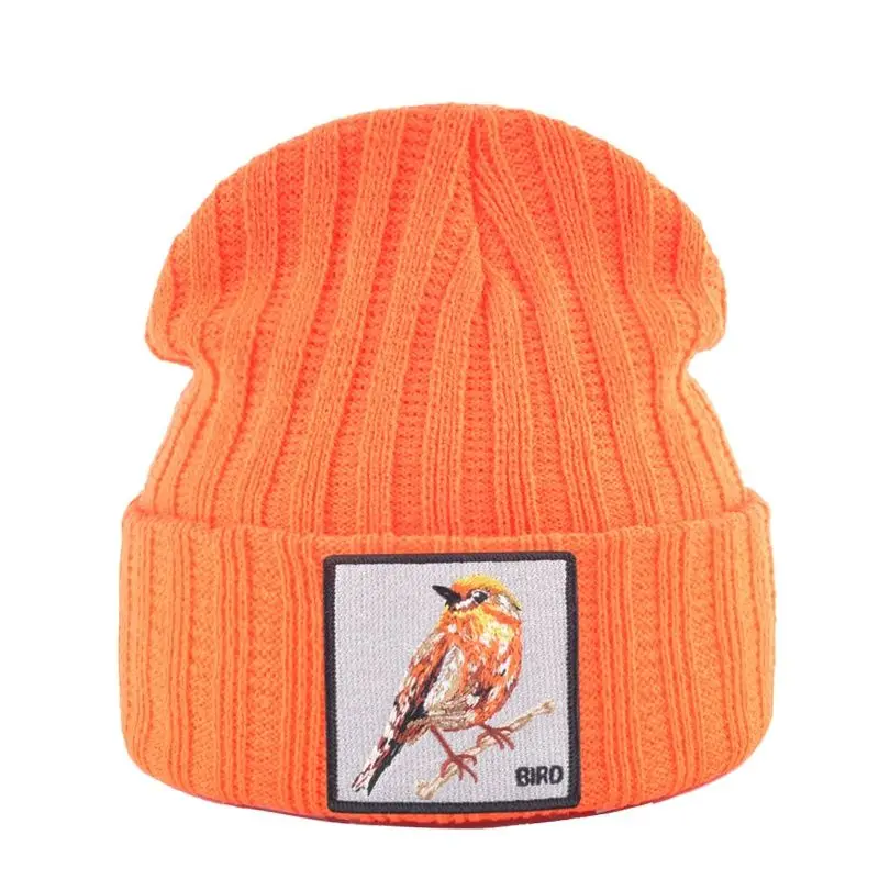 Hip Hop Skullies Beanie mężczyźni kobiety nowe mody dzianiny kapelusze z łatka ptak zima ciepły czapka narciarska chłopcy dziewczęta Streetwear Kpop Bonnet — zdjęcie 2