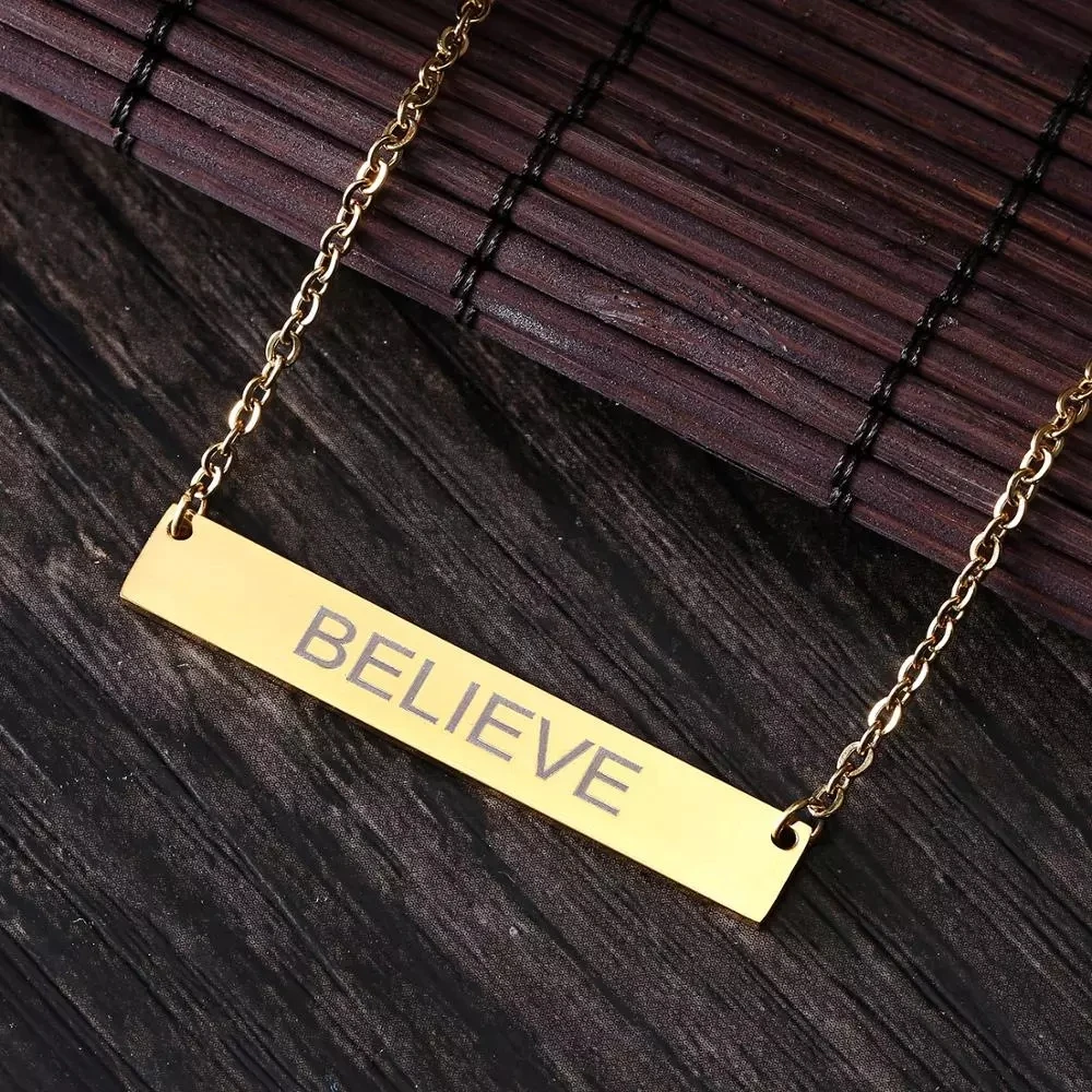 Rinhoo Personalized Blank Bar Pendant Necklace Stainless Steel Customized Name Plate Necklace Engrave Word Letters Jewelry Gift