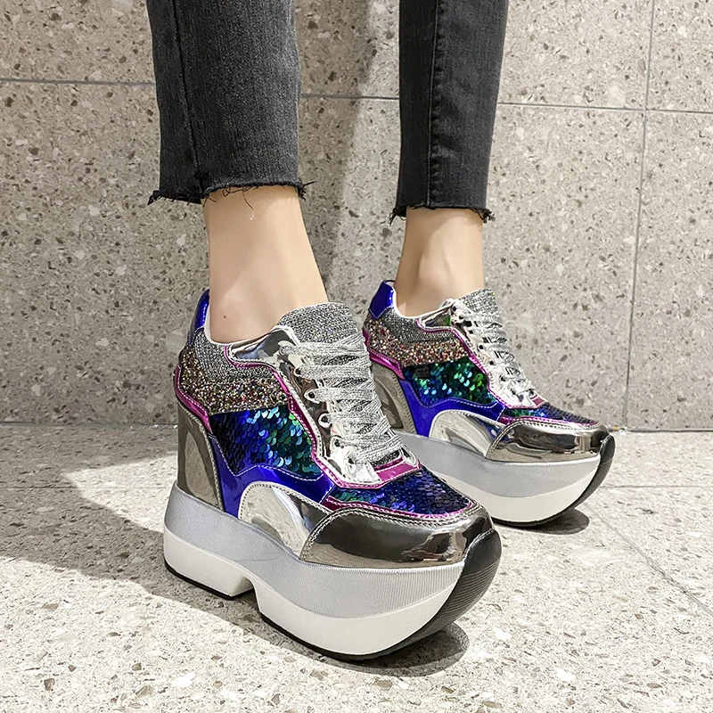 

Women's Vulcanize Shoes Fashion Sequins High Heels Female Sneakers Women Spring Autumn Shoes Casual Leather Women Shoe Sneakers