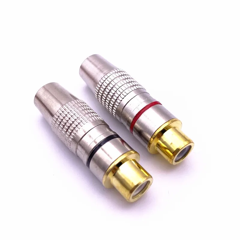 20 pçs/lote atacado boa qualidade de solda banhado a ouro rca conector rca fêmea plug adaptador para áudio vidiod fio conector plug