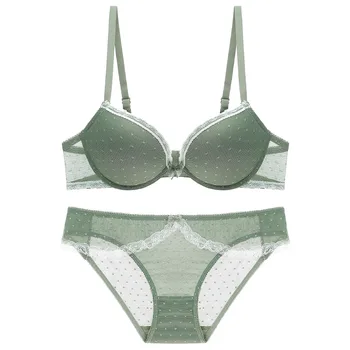 자수 도트 레이스 브래지어와 팬티 세트 여자의 섹시한 메쉬 팬티를 통해 볼 Lingeri 속옷 여자 란제리 세트 로리타 공주 
