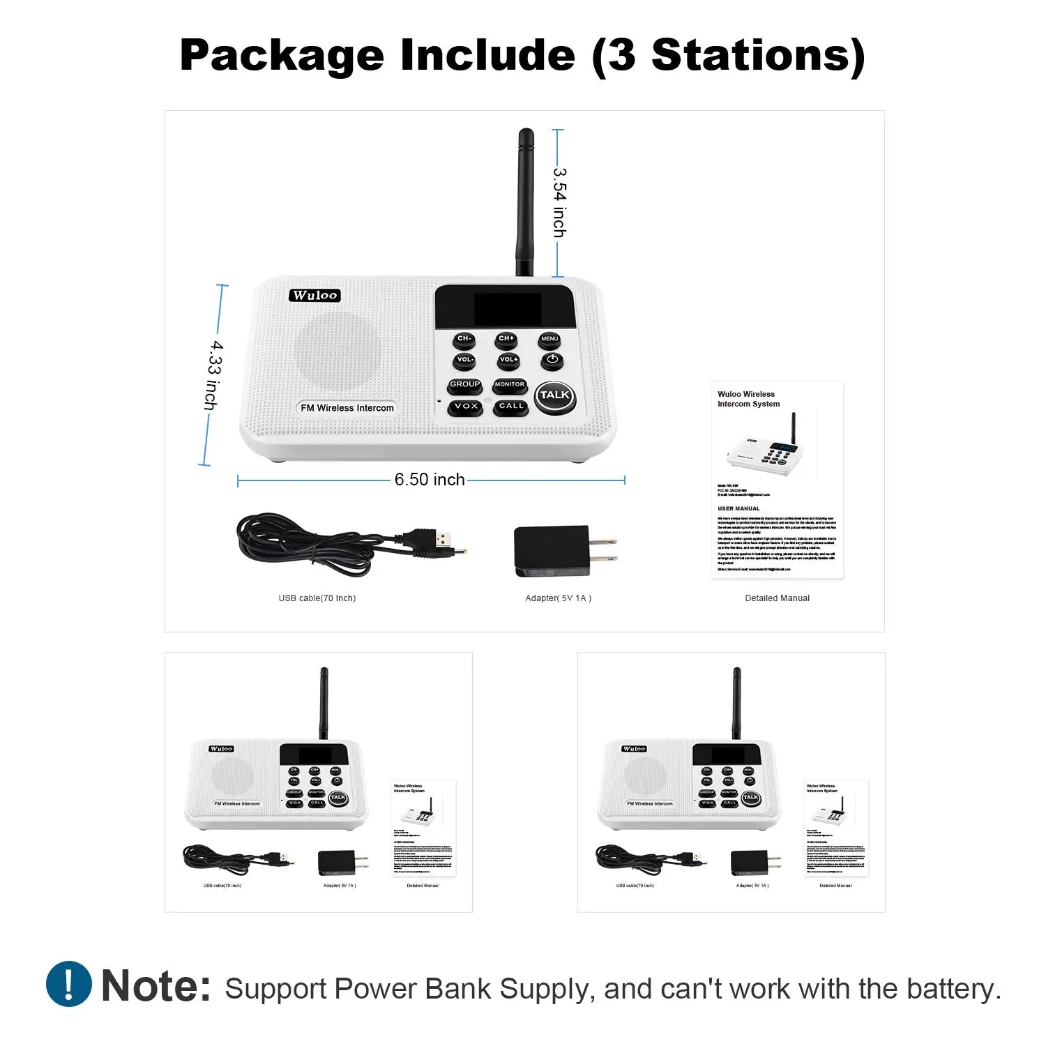 Wuloo Wireless Home Intercom System for House Business Offices FM Room to Room Intercom Communication 1 Mile Range 22 Channel