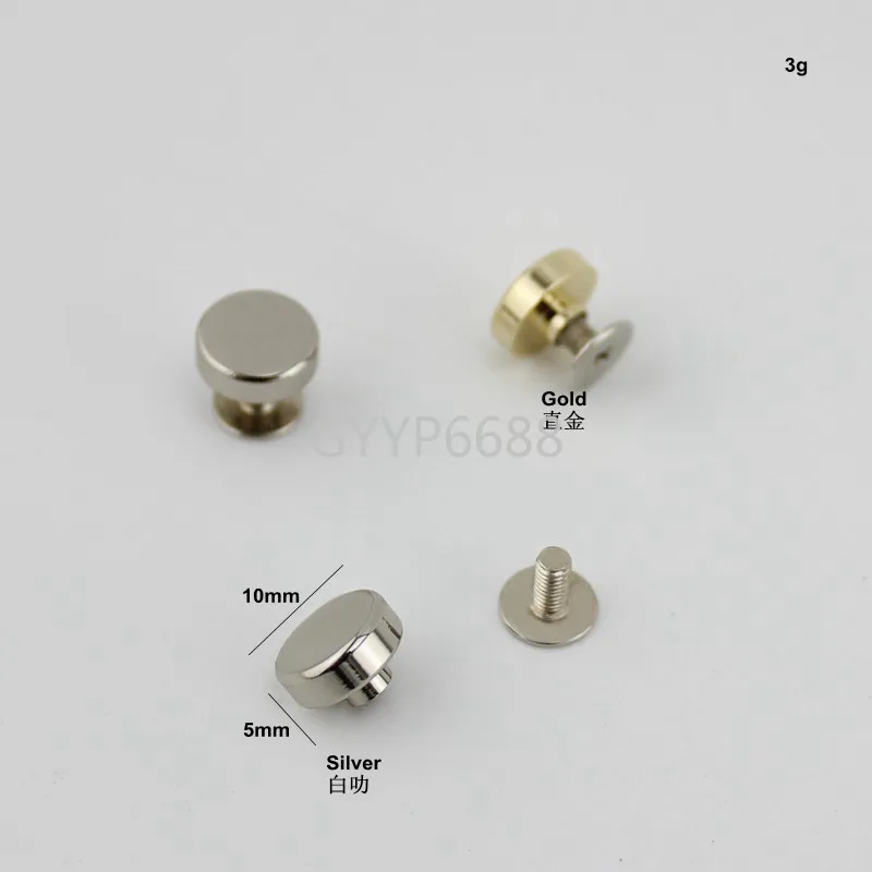 Remaches de tornillo de cobre redondos planos de 10mm, 6 colores, fundición sólida de 1cm, bolsos para manualidades de cuero, zapatos, 10-30-100 Uds.