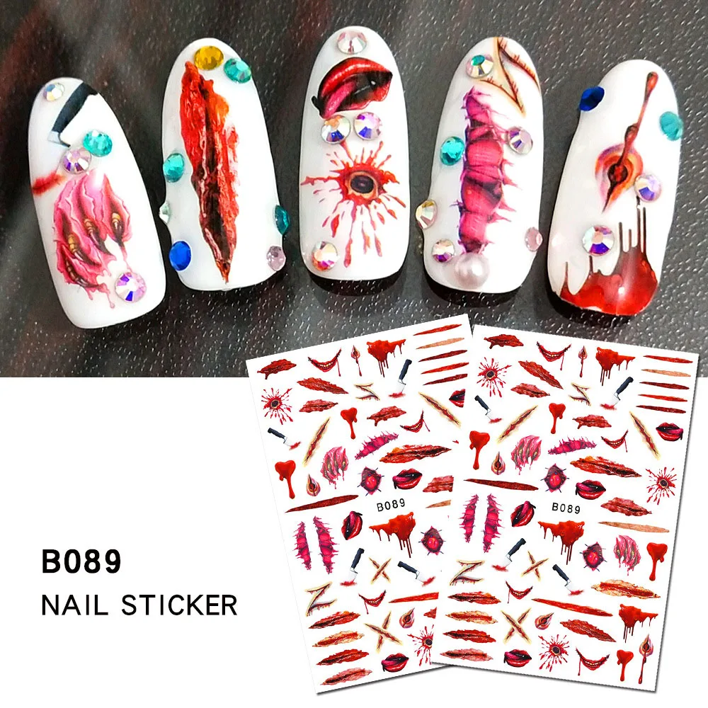 12pcs Halloween Nail Art Sticker Skull Bone Self-adhesive Slider Accessories Scorpion/Lips/Blood DIY Decorations Nail Decals