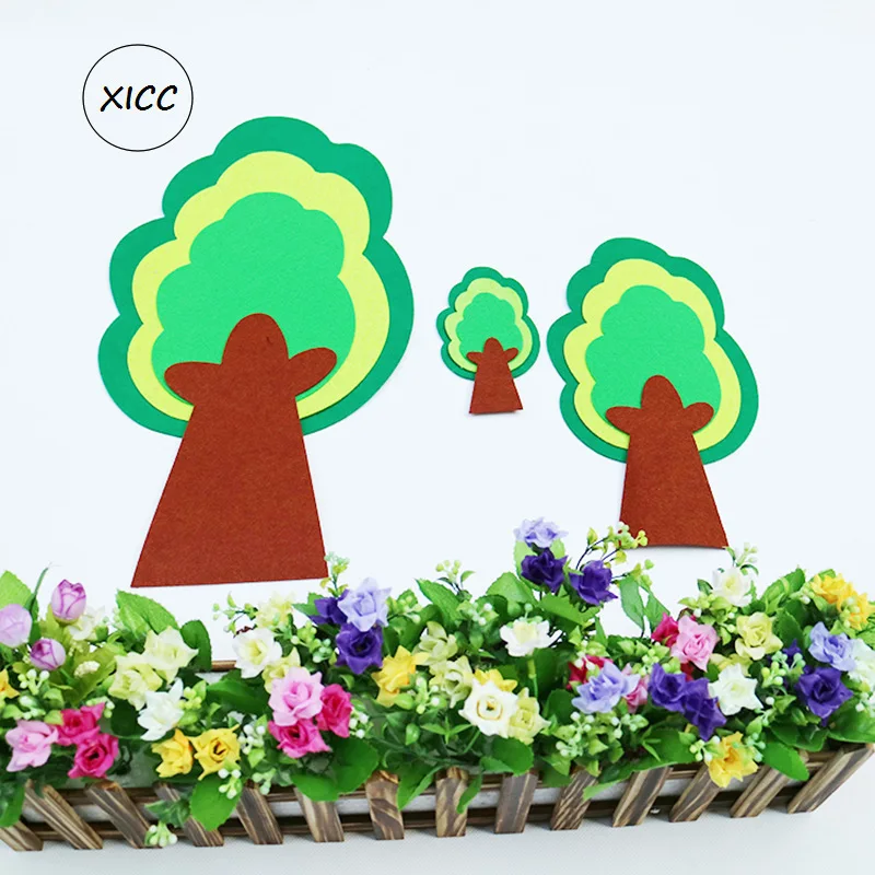 T-N Non-woven Felt Package Green Tree Big Patches Wall Stickers Kindergarten Large Paste Handmade DIY Classroom Home Decoration