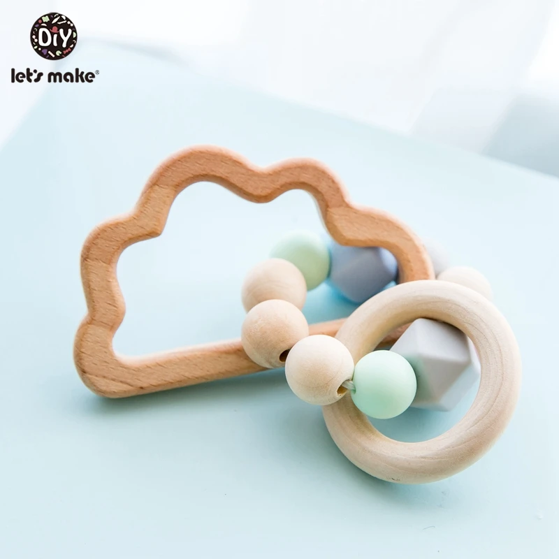 Let's Make 5 ชิ้น/เซ็ต 17 มม.BPA ฟรี Teething ซิลิโคนลูกปัดไม้แหวนของเล่น Teether สำหรับเด็ก baby Rattle ของเล่น