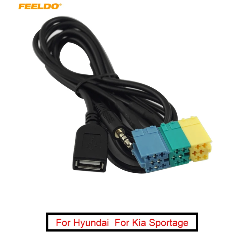 

FEELDO 10Pcs 2 in1 3.5MM + USB Plug Audio Adapter Cable For Kia Aux Cable CD Player to MP3 For Hyundai Kia Sportage #FD3072