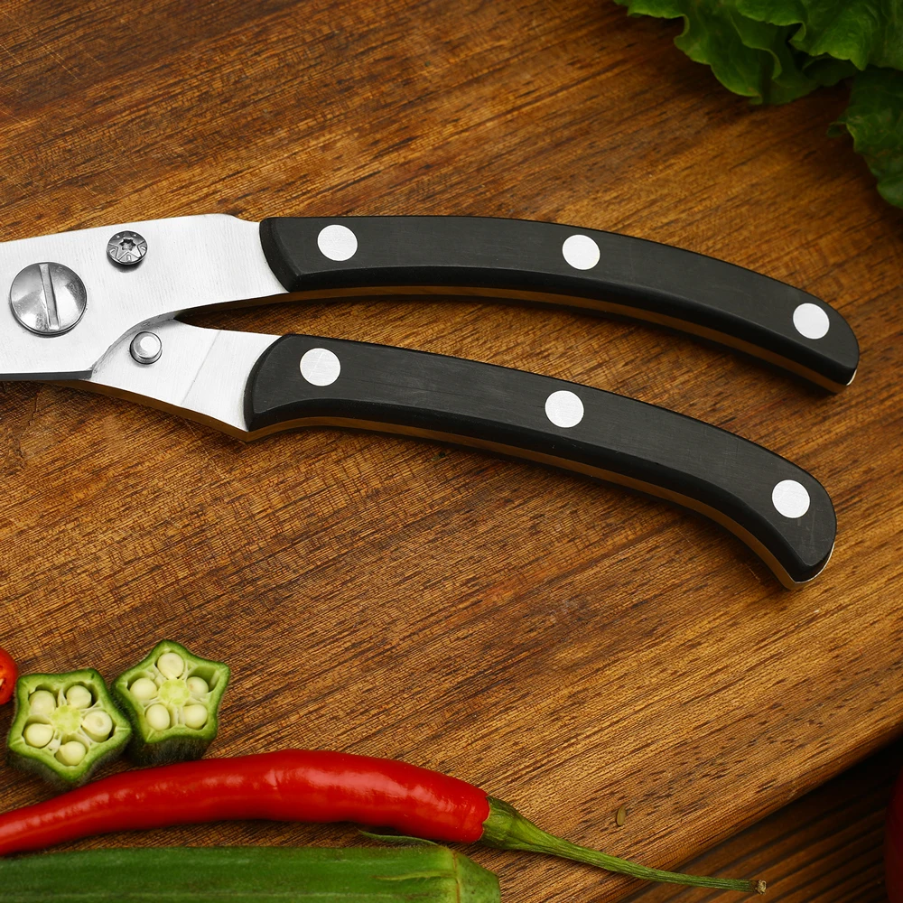 WAK Kitchen Power Scissors for Fish Meat Cutting Stainless Steel Shear Chicken Bone Scissors Black Handle Scissors Festival Gift