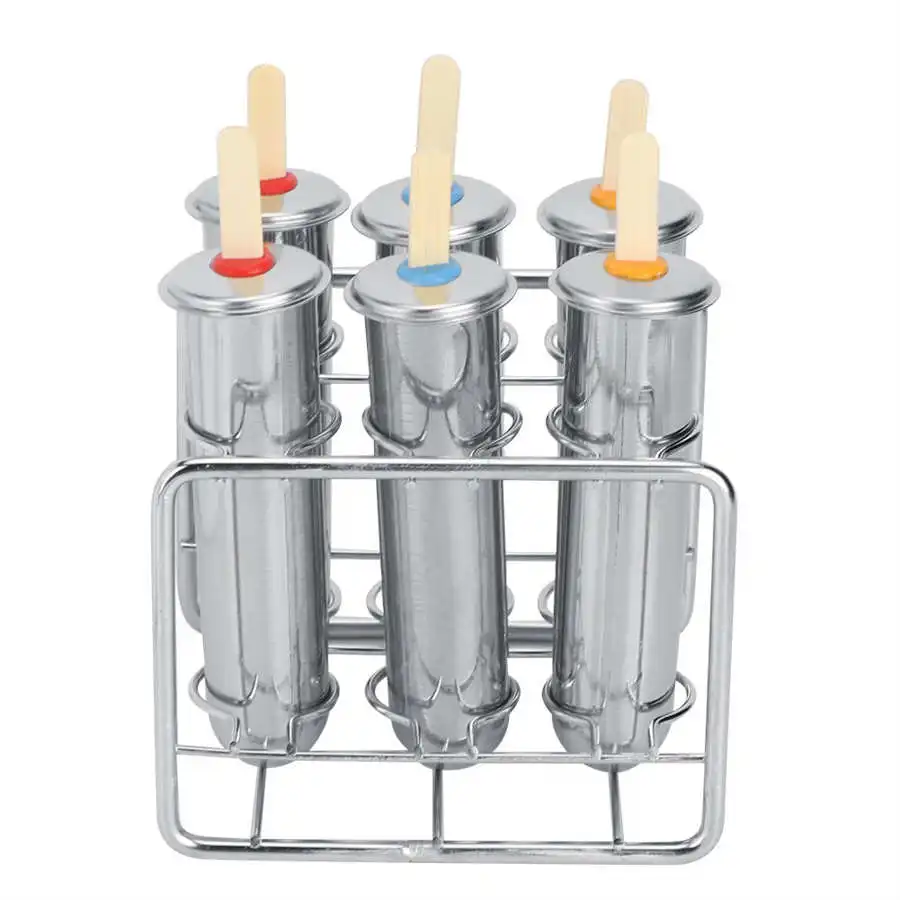 3/6/10PCS Stainless Steel Popsicle Molds Ice Cream Popsicle Holder Popsicle Sticks Ice Cream Moulds Round/Flat Ice Lolly Maker