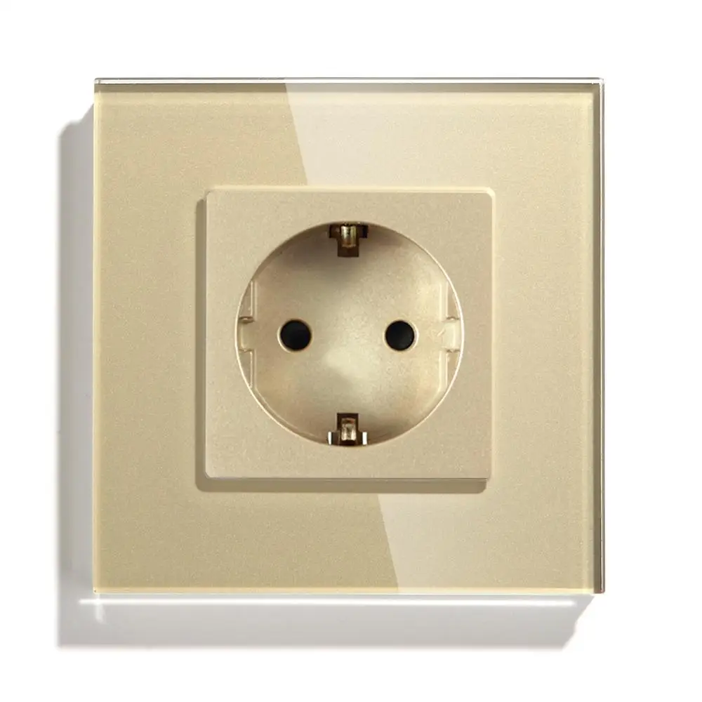 BSEED EU Standaard Enkele Stopcontact Dubbele Stekkers Met Wit Zwart Kristallen Glazen Paneel Triple Outlets 16A 110 V-250 V