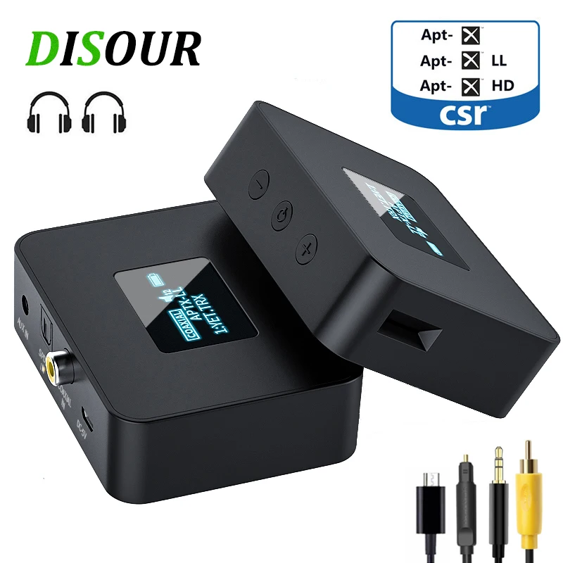 DISOUR CSR 5.0 Bluetooth Audio Transmitter APTX-HD/LL SPDIF Coaxial 3.5mm AUX OLED Display For TV Car Wireless Adapter Dongle