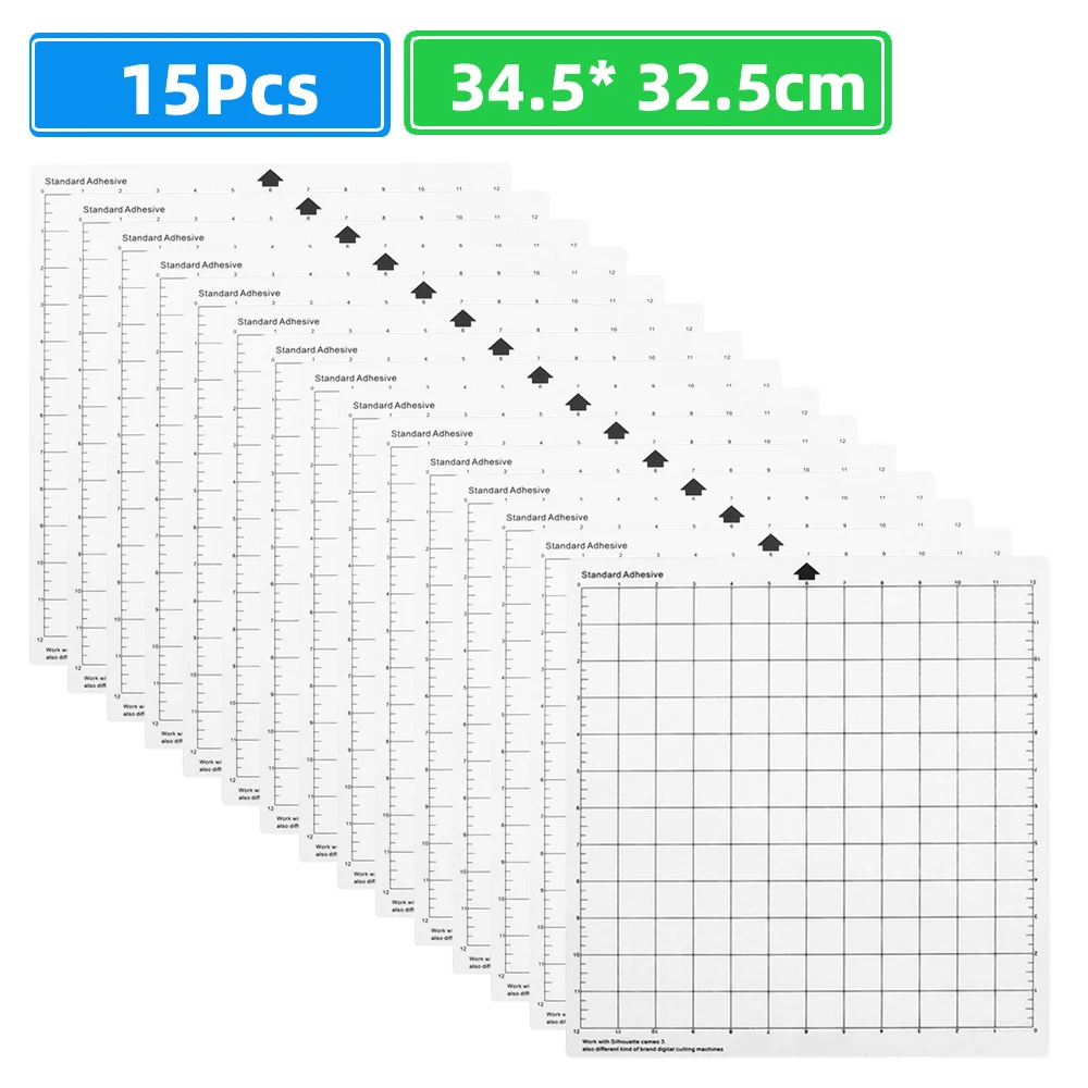 15Pcs Replacement Cutting Mat Transparent PP Material Adhesive Mat with Measuring 12 Inch for Silhouette Cameo Plotter Machine