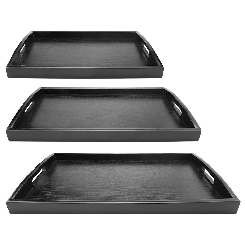 Serving Tray Large Black Wood Rectangle Food Tray Butler Breakfast Trays with Handles Easy to Grip xqmg  Kitchen Storage Organii