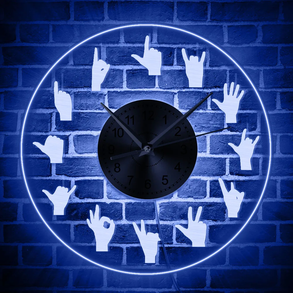 Hand Showing Symbols LED Backlight Modern Acrylic Neon Wall Clock Finger Signs Modern Mood Lighting Led Light Lamp Nightlight