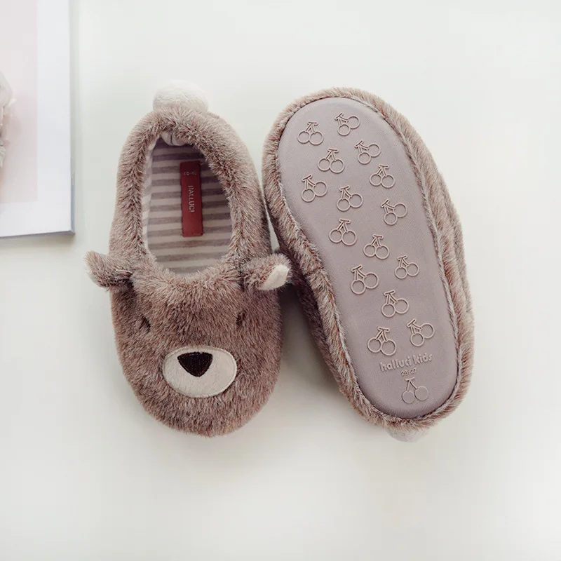 Bonito urso das crianças sapatos de pelúcia 2020 inverno crianças meninos meninas bonito urso marrom bebê interior casa quente chinelos