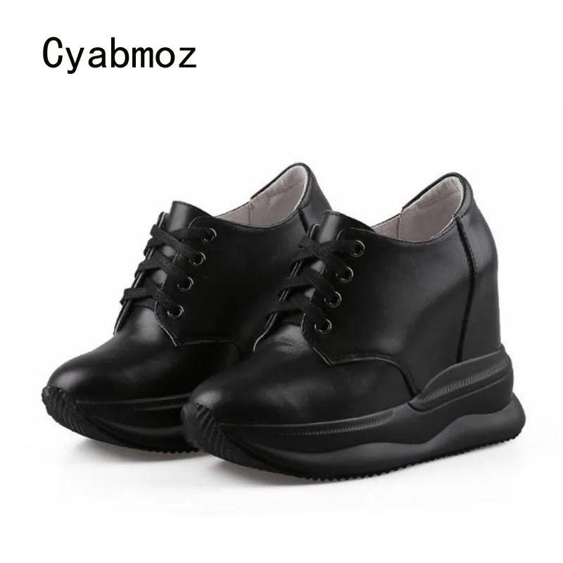 Cyabmoz Fashion Height increasing Shoes Woman Sneakers High heels Pumps Genuine Leather Women Party Wedge Platform Ladies Shoes