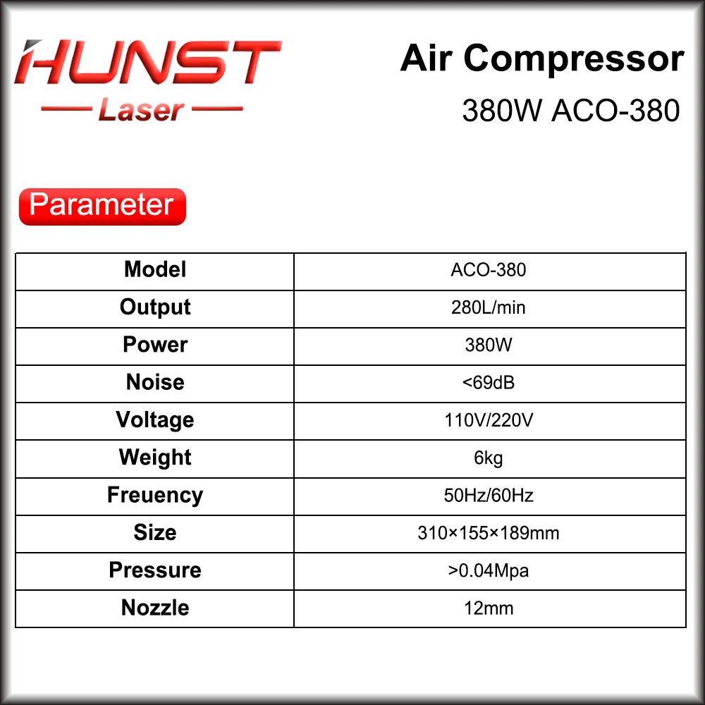 Imagem -06 - Compressor do Hunst-ar para a Máquina de Corte da Gravura do Laser Bomba Magnética Elétrica do ar 220v Aco380 w