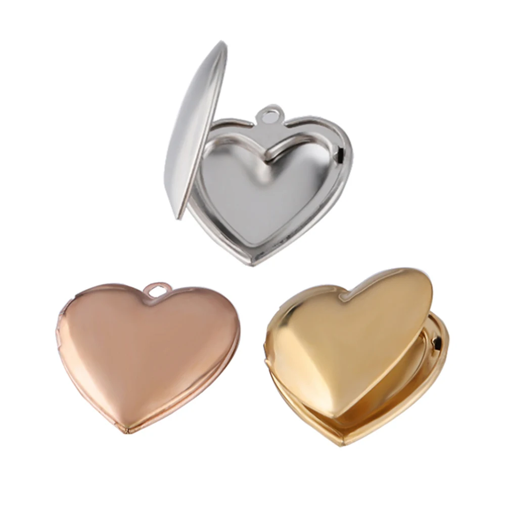 5pcs Mirror polished stainless steel peach heart love shape photo box DIY couple pendant jewelry making photo box 2 size