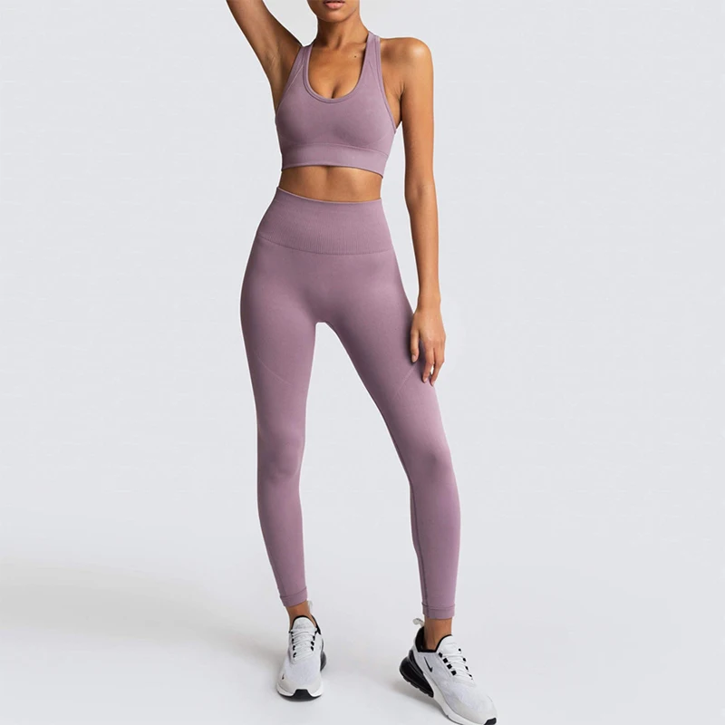 2021 Women\'s Yoga Set Seamless Sportswear 2-Piece Gym Yoga Clothes Sports Bra + Leggings Running Wear Skinny Sports Set Suits