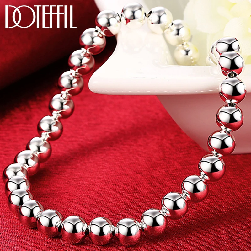 DOTEFFIL 925 Sterling Silver 6mm Ball Bead Chain Bransoletka dla kobiet Urok Biżuteria ślubna zaręczynowa