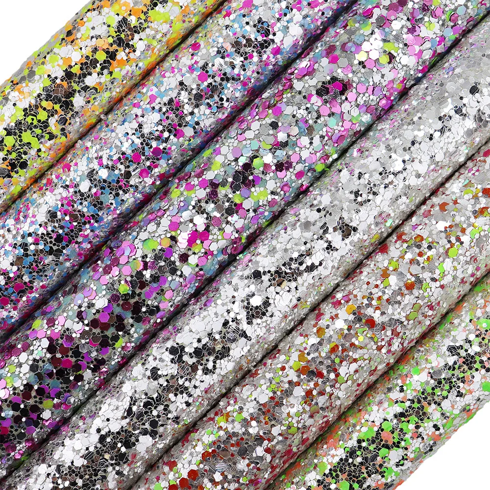 30cmx134cm Multicolored Iridescent Chunky Glitter Fabric Twill Backing Faux Leather For Bows Earring Shoes Bags DIY AY271