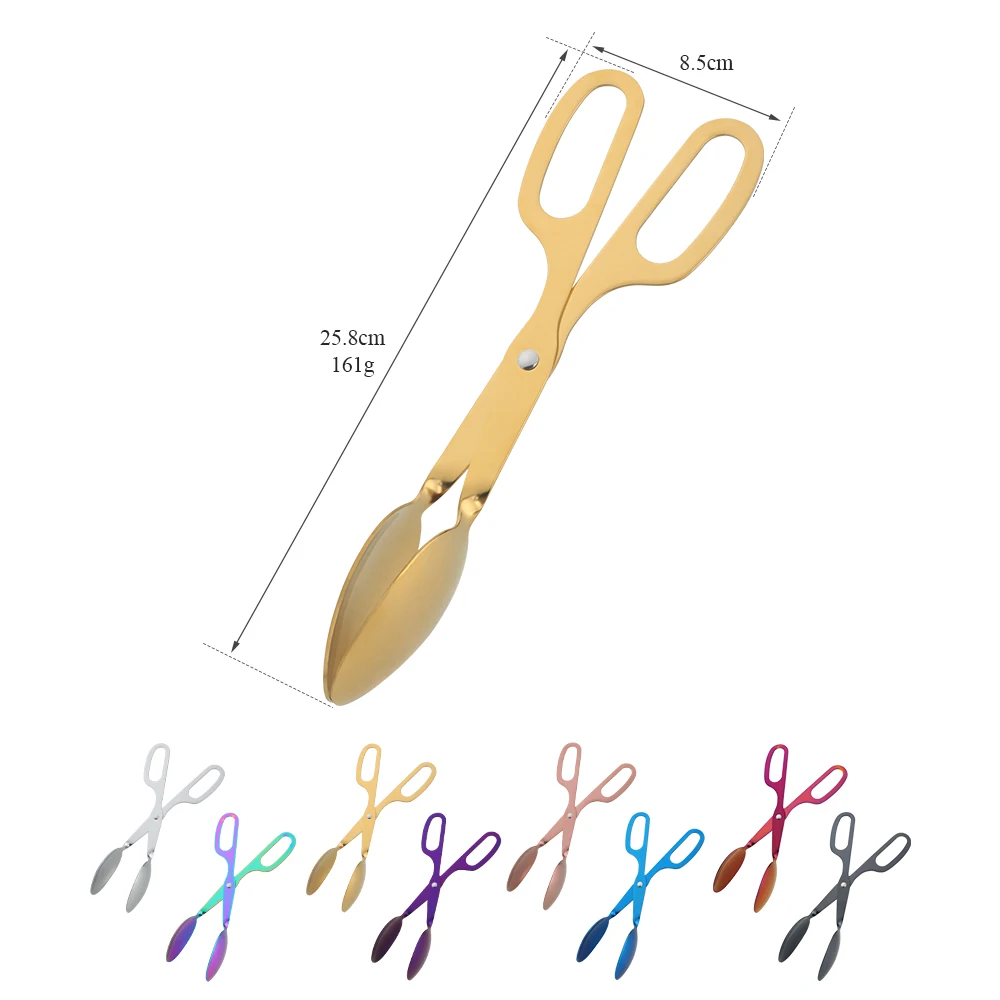 1/2PCS Food ServingTongs Stainless Steel Kitchen Scissor Buffet Utensils Meat Salad Bread Clamp Gold BBQ Dessert Clip Cooking