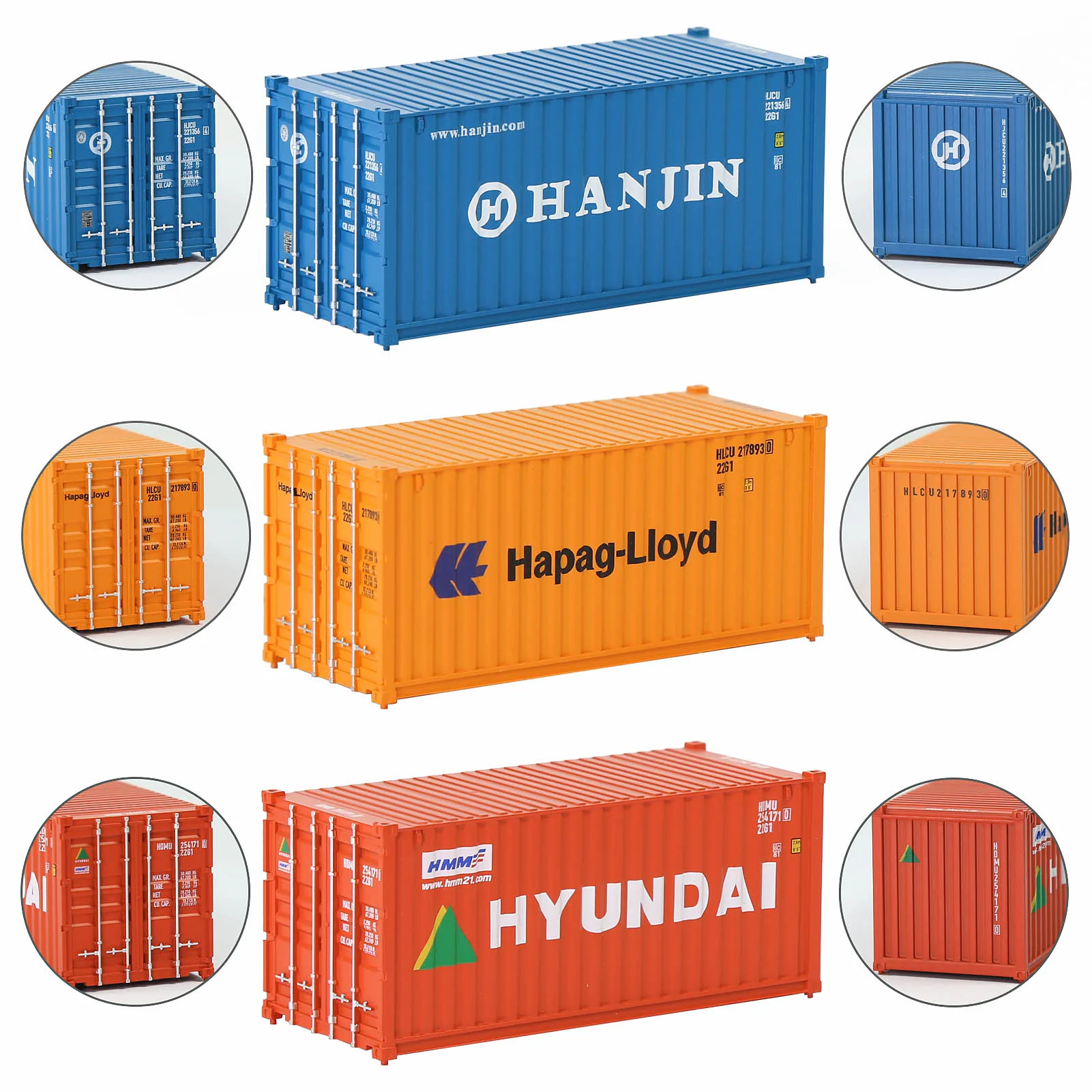 Evemodel 3pcs Model Railway Layout HO Scale 1:87 20ft Shipping Container 20\' Cargo Box C8726