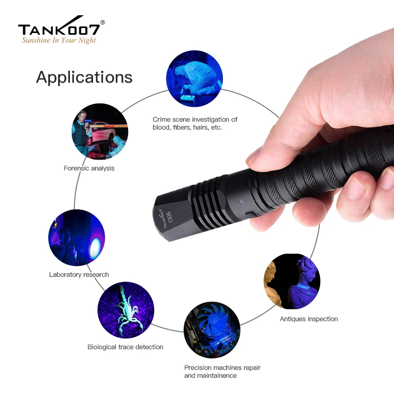 TANK007 UV365 NDT UV LED flashlight Crime scene traces, clues, blood, fingerprints, forensics, police, specialised.