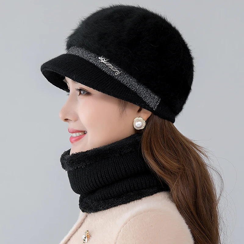 New High Quality Rabbit Fur Winter Hat For Women Beanies Knitted Cashmere Hat girl Solid Bonnet Femme Winter Caps