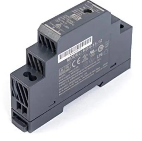 DR-15-12 new model HDR-15-12 AC-DC Ultra slim DIN rail power supply; Input range 85-264VAC; Output 12VDC at 1.25A; Pass LPS