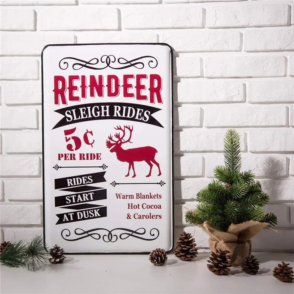 

glitzhome Metal Enamel Wall Signs Farmhouse Style Christmas Reindeer Home Decor 23.62" H