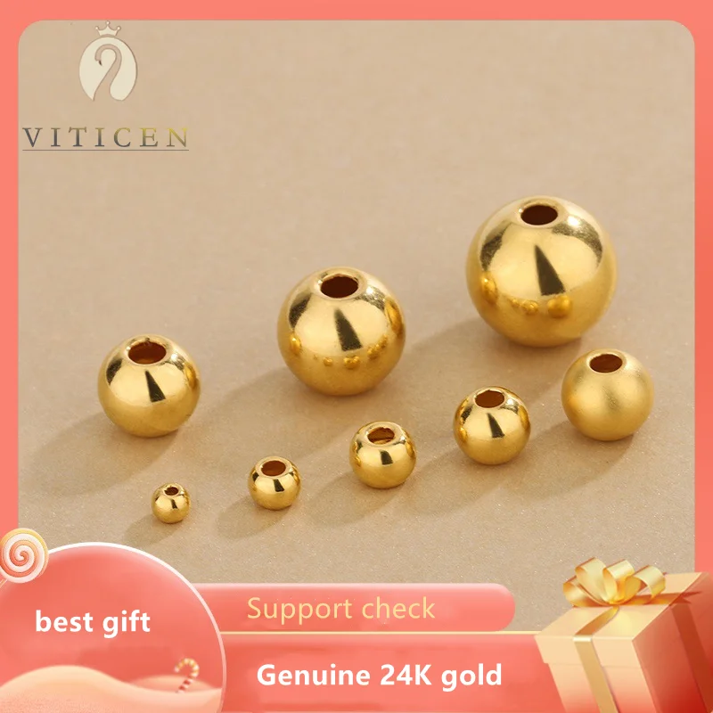 VITICEN  24k Boutique Gold Genuine 999 Gold Bean Gold Bead Bracelet Fashion Temperament Women's Jewelry Factory Dropshipping