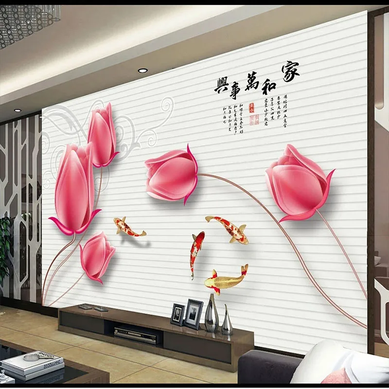 Custom Self-Adhesive 3D Flower Stereo TV Background Wall Living Room Bedroom Sticker Papel De Parede Fresco Tapety Home Décor