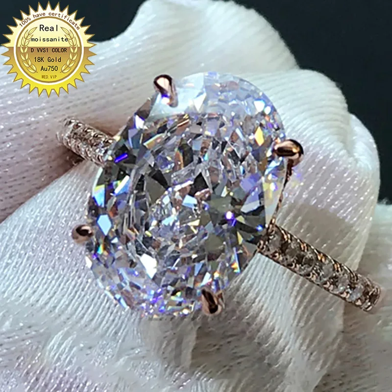 

14K Au585 Rose Gold Women Wedding Party Engagement Ring 4Carat DVVS Oval Moissanite Diamond Ring Classic Trendy