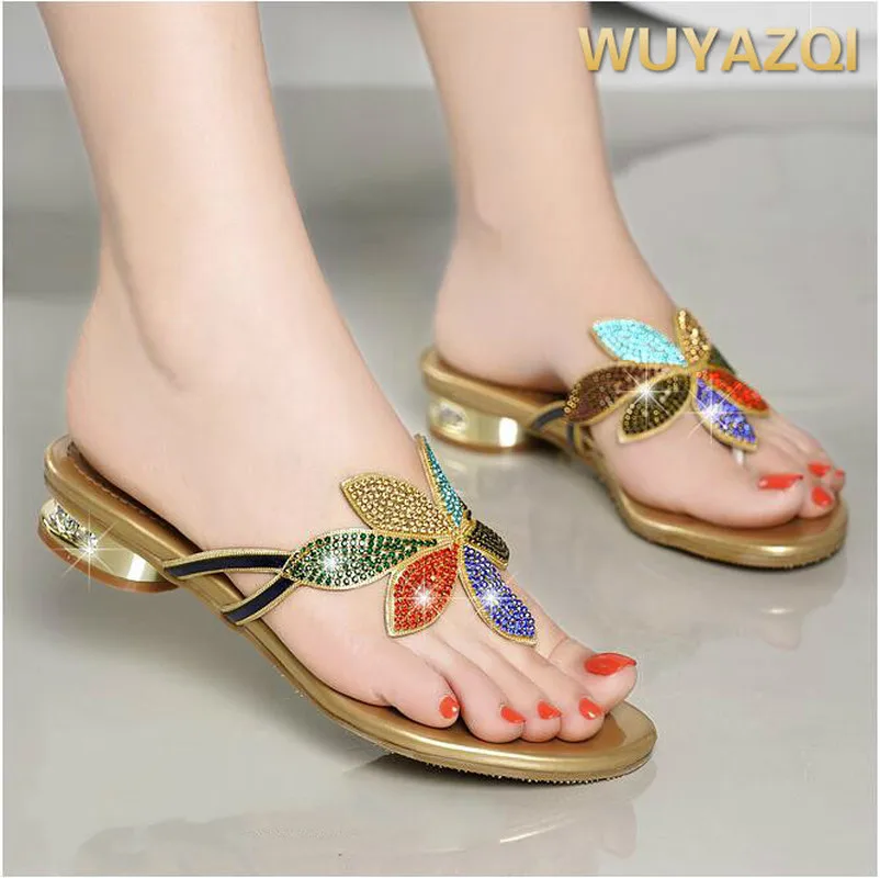 WUYAZQI New Summer Women Crystal Slippers Glitter Flat Soft Bling Female Color Flip Flops Outdoor Ladies Slides Hot Beach Shoes